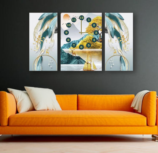 Golden Horizon 3-Piece Wooden Wall Clock Set